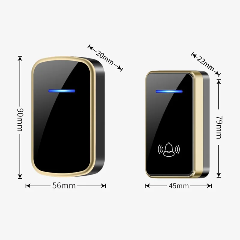 W906 300m Range Wireless Doorbell 60 Ringtones 5 Volume Levels Door Chime Kit, 1 Transmitter + 1 Receiver - White+Gold