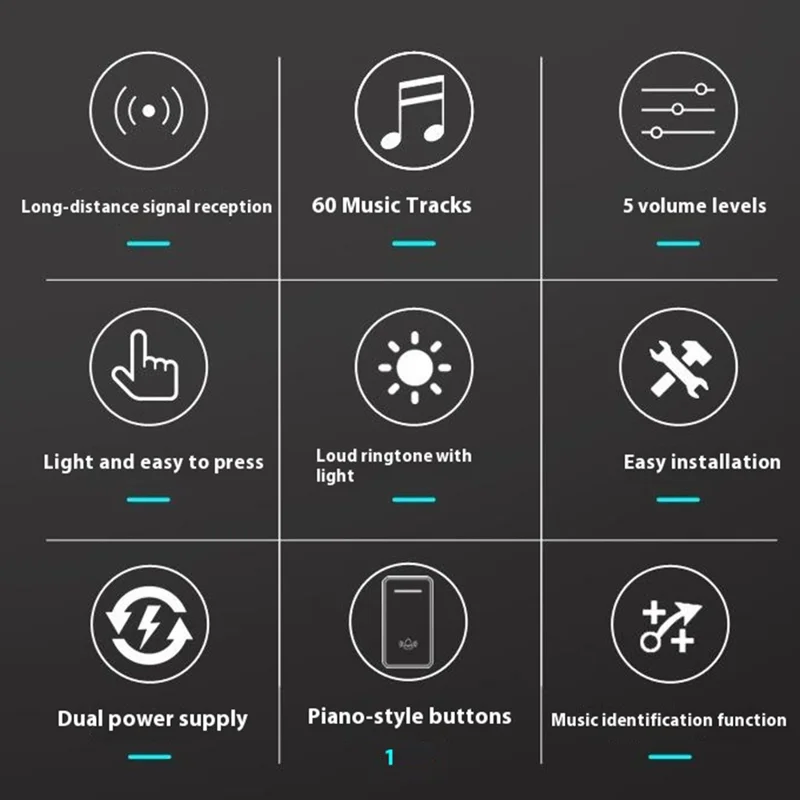 W906 300m Range Wireless Doorbell 60 Ringtones 5 Volume Levels Door Chime Kit, 1 Transmitter + 1 Receiver - White+Gold