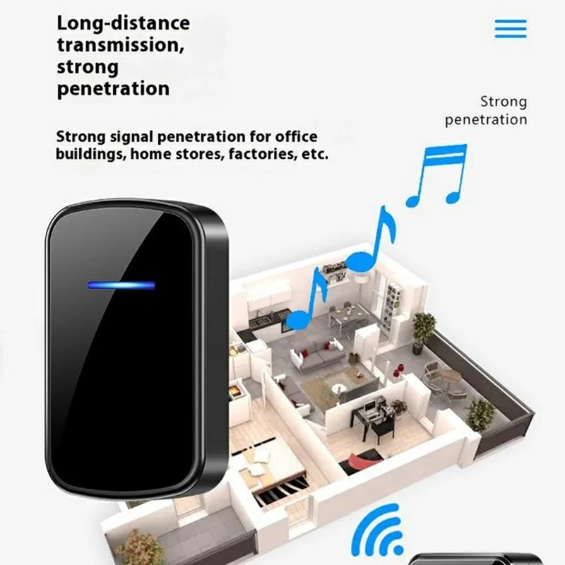 W906 300m Range Wireless Doorbell 60 Ringtones 5 Volume Levels Door Chime Kit, 2 Transmitters + 1 Receiver - White+Gold