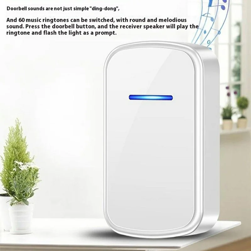 W906 300m Range Wireless Doorbell 60 Ringtones 5 Volume Levels Door Chime Kit, 1 Transmitter + 2 Receivers - White+Gold