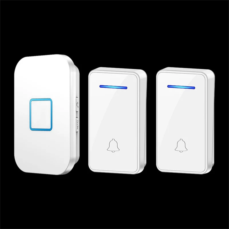 FA88 150m Range 5 Volume Levels Self Powered Wireless Doorbell 60 Melodies Door Chime, 2 Transmitters + 1 Receiver - White / EU Plug
