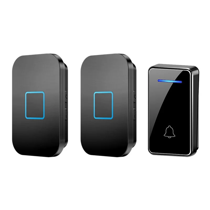 FA88 150m Range 5 Volume Levels Self Powered Wireless Doorbell 60 Melodies Door Chime, 1 Transmitter + 2 Receivers - Black / EU Plug