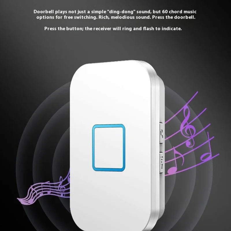 FA88 150m Range 5 Volume Levels Self Powered Wireless Doorbell 60 Melodies Door Chime, 1 Transmitter + 2 Receivers - Black / EU Plug