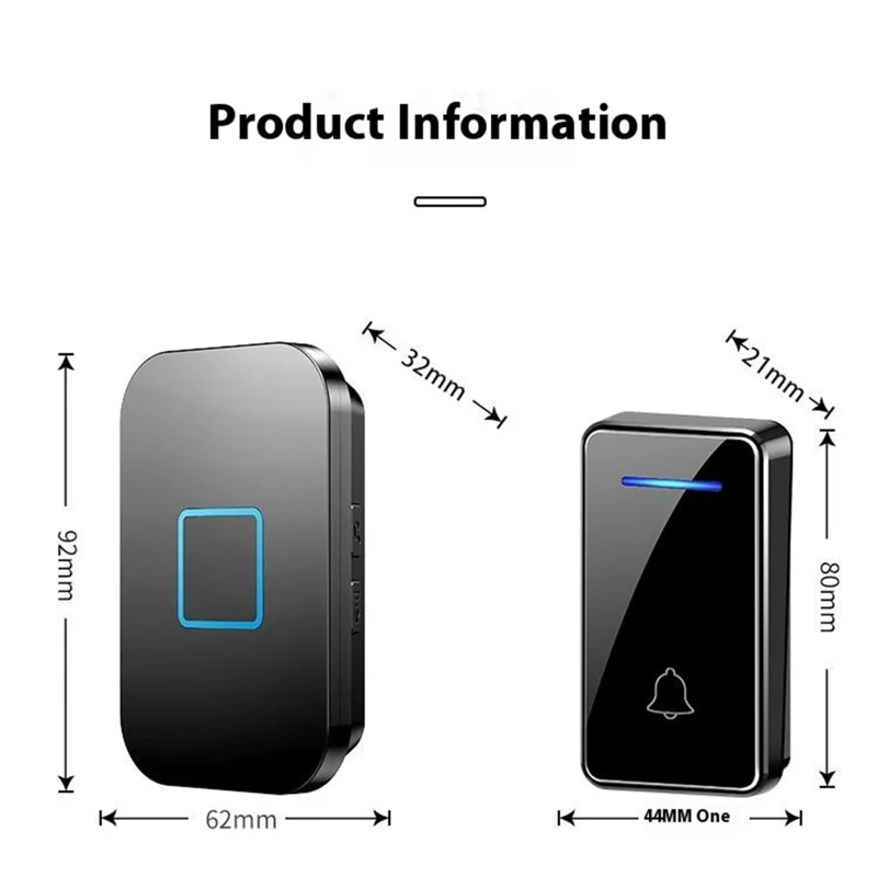 FA88 150m Range 5 Volume Levels Self Powered Wireless Doorbell 60 Melodies Door Chime, 1 Transmitter + 2 Receivers - Black / EU Plug