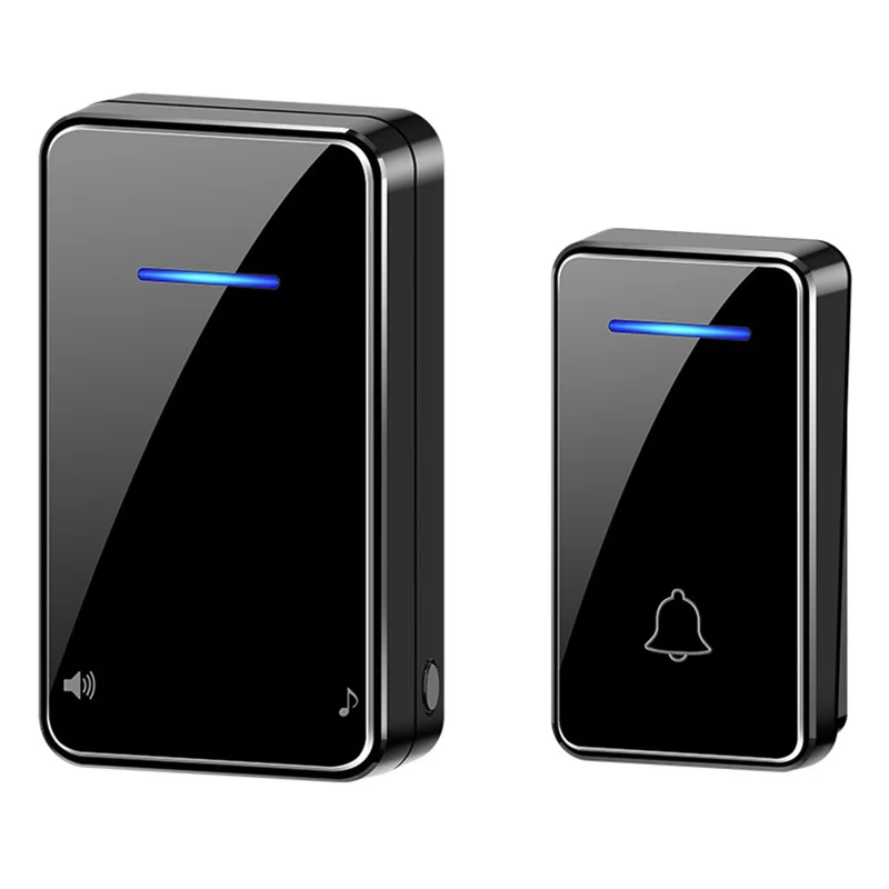 FA8 Self Powered Home Wireless Doorbell 60 Ringtones 5 Volume Levels Door Chime Kit, 1 Transmitter + 1 Receiver - Black / EU Plug