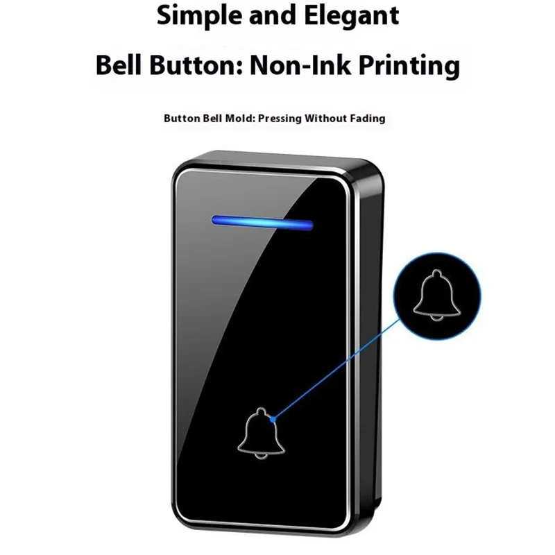 FA8 Self Powered Home Wireless Doorbell 60 Ringtones 5 Volume Levels Door Chime Kit, 1 Transmitter + 1 Receiver - Black / EU Plug