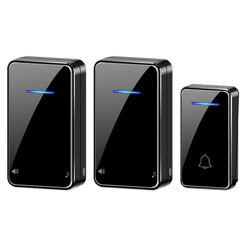 FA8 Self Powered Home Wireless Doorbell 60 Ringtones 5 Volume Levels Door Chime Kit, 1 Transmitter + 2 Receivers - Black / EU Plug