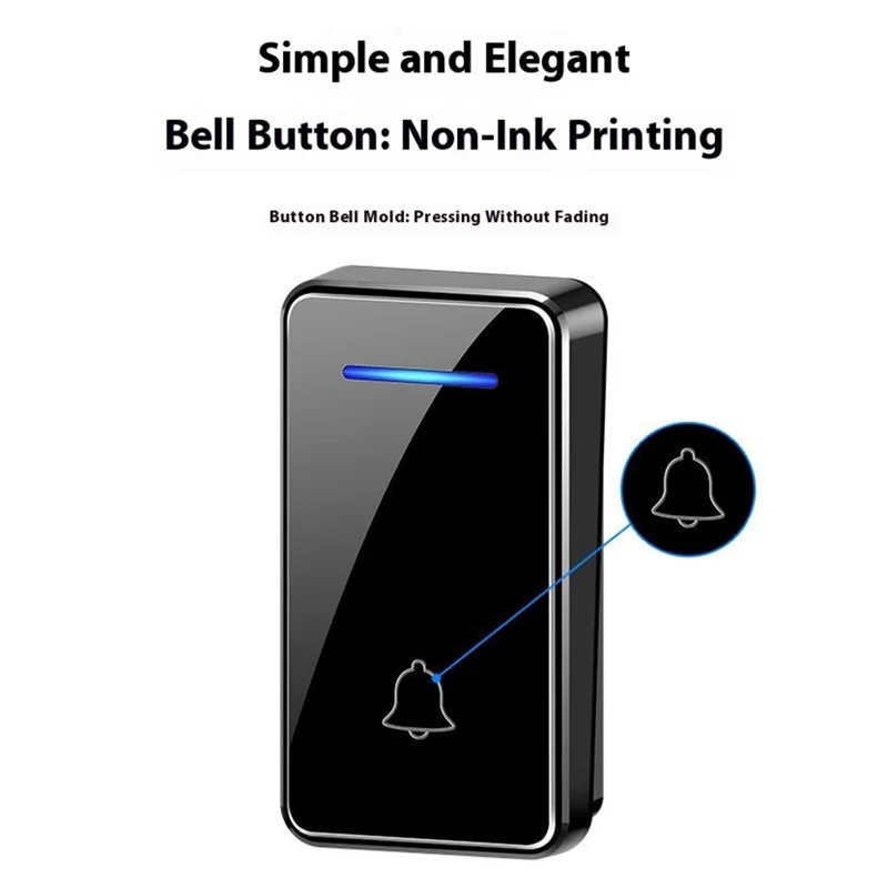 FA8 Self Powered Home Wireless Doorbell 60 Ringtones 5 Volume Levels Door Chime Kit, 1 Transmitter + 2 Receivers - Black / EU Plug