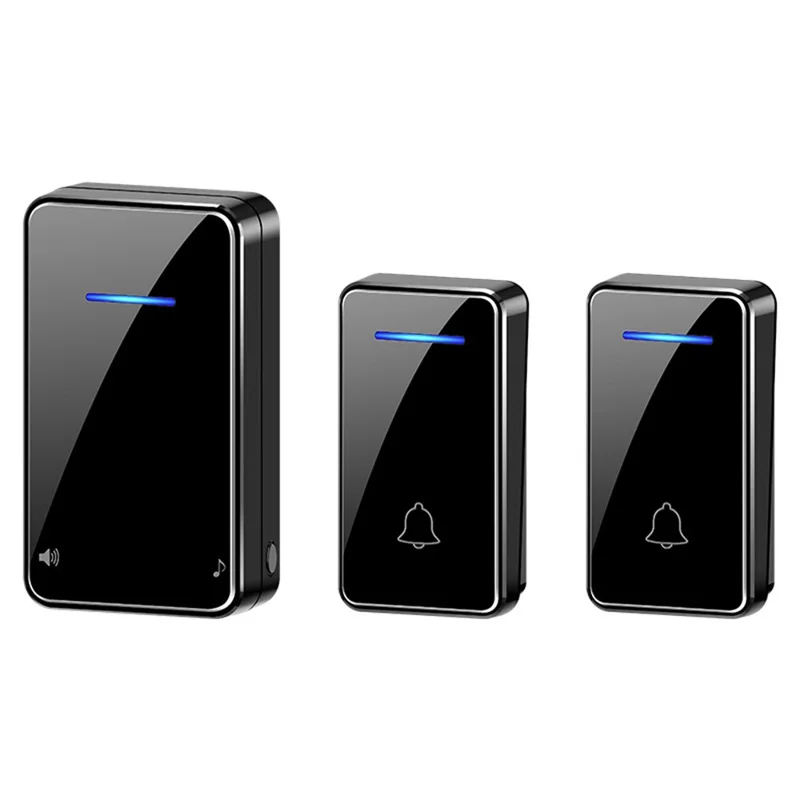 FA8 Self Powered Home Wireless Doorbell 60 Ringtones 5 Volume Levels Door Chime Kit, 2 Transmitters + 1 Receiver - Black / EU Plug