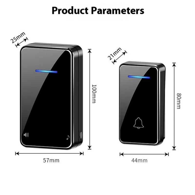 FA8 Self Powered Home Wireless Doorbell 60 Ringtones 5 Volume Levels Door Chime Kit, 2 Transmitters + 1 Receiver - Black / EU Plug