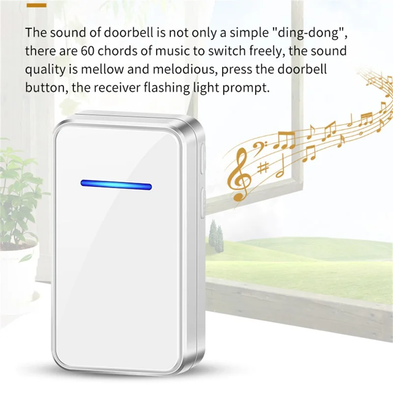 A80 Wireless USB Doorbell for Home 150m Range 60 Melodies 5 Volume Levels Door Chime, 1 Transmitter + 1 Receiver - Black