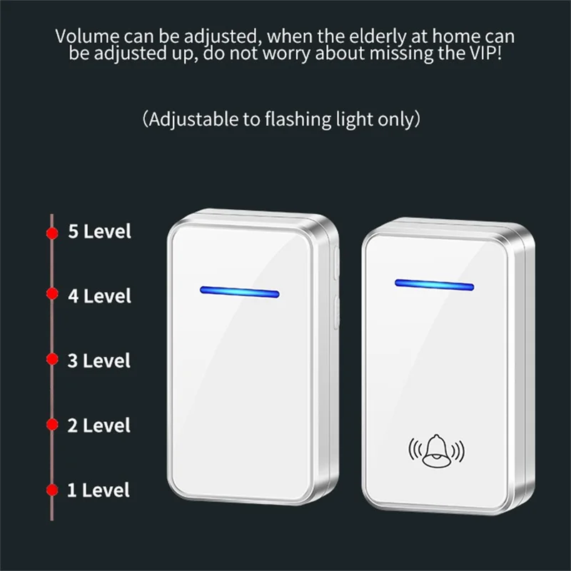 A80 Wireless USB Doorbell for Home 150m Range 60 Melodies 5 Volume Levels Door Chime, 1 Transmitter + 1 Receiver - Black