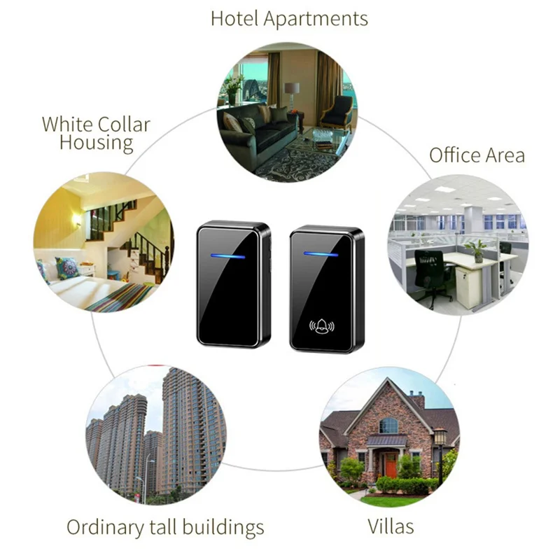 A80 Wireless USB Doorbell for Home 150m Range 60 Melodies 5 Volume Levels Door Chime, 1 Transmitter + 1 Receiver - Black