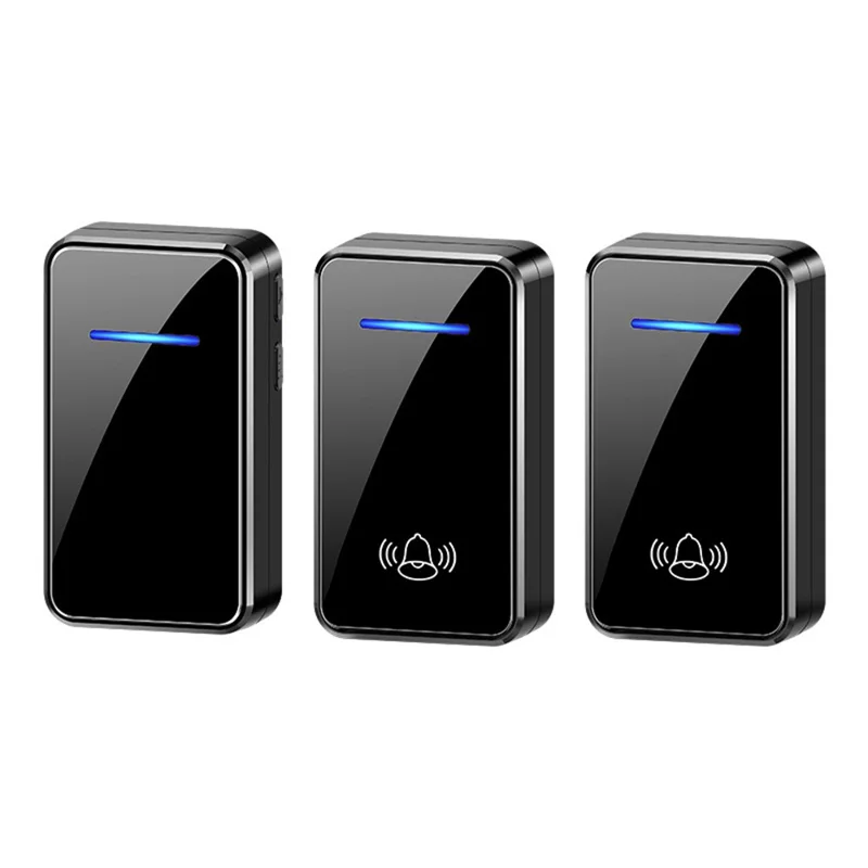 A80 Wireless USB Doorbell for Home 150m Range 60 Melodies 5 Volume Levels Door Chime, 2 Transmitters + 1 Receiver - Black