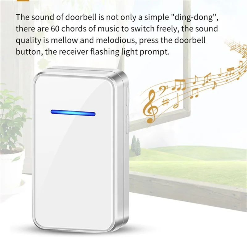 A80 Wireless USB Doorbell for Home 150m Range 60 Melodies 5 Volume Levels Door Chime, 2 Transmitters + 1 Receiver - Black