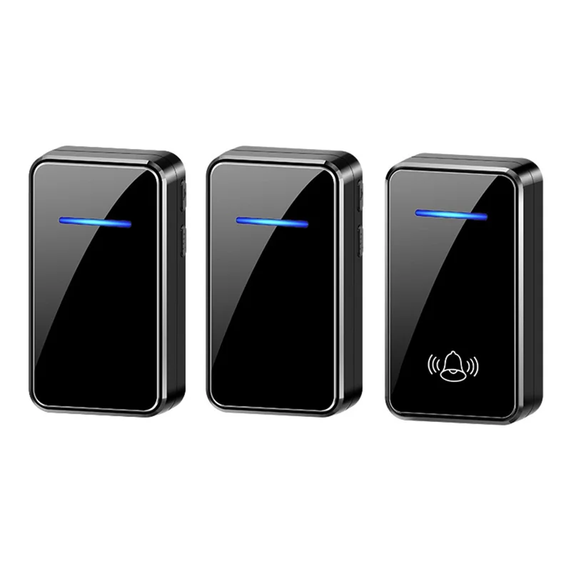 A80 Wireless USB Doorbell for Home 150m Range 60 Melodies 5 Volume Levels Door Chime, 1 Transmitter + 2 Receivers - Black