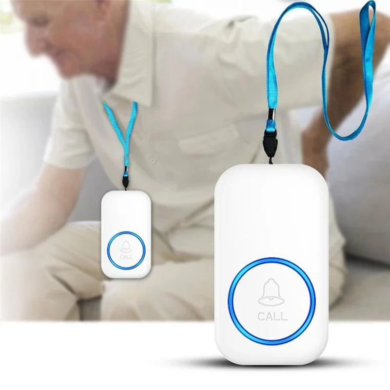 A18 Dla osób starszych przycisk SOS do awaryjnego wołania, 60 melodii, regulacja głośności, bezprzewodowy system alarmowy 300 m, 1 przycisk zegarkowy + 1 odbiornik z wtykiem UE – Czarny+Złoty