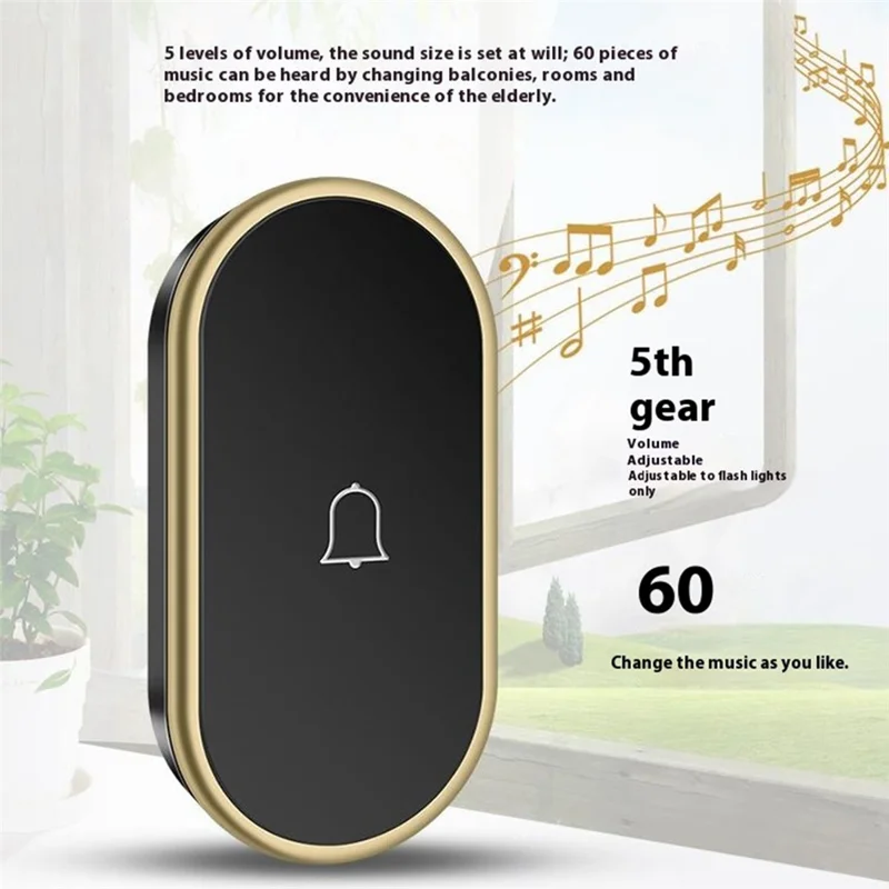 A18 Dla osób starszych przycisk SOS do awaryjnego wołania, 60 melodii, regulacja głośności, bezprzewodowy system alarmowy 300 m, 1 przycisk zegarkowy + 1 odbiornik z wtykiem UE – Czarny+Złoty