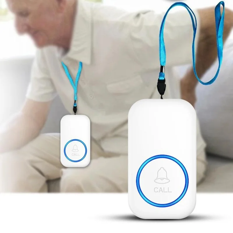 A18 Dla osób starszych przycisk SOS do awaryjnego wołania, 60 melodii, regulacja głośności, bezprzewodowy system alarmowy 300 m, 1 przycisk na sznurku + 1 odbiornik z wtykiem UE – Czarny+Złoty