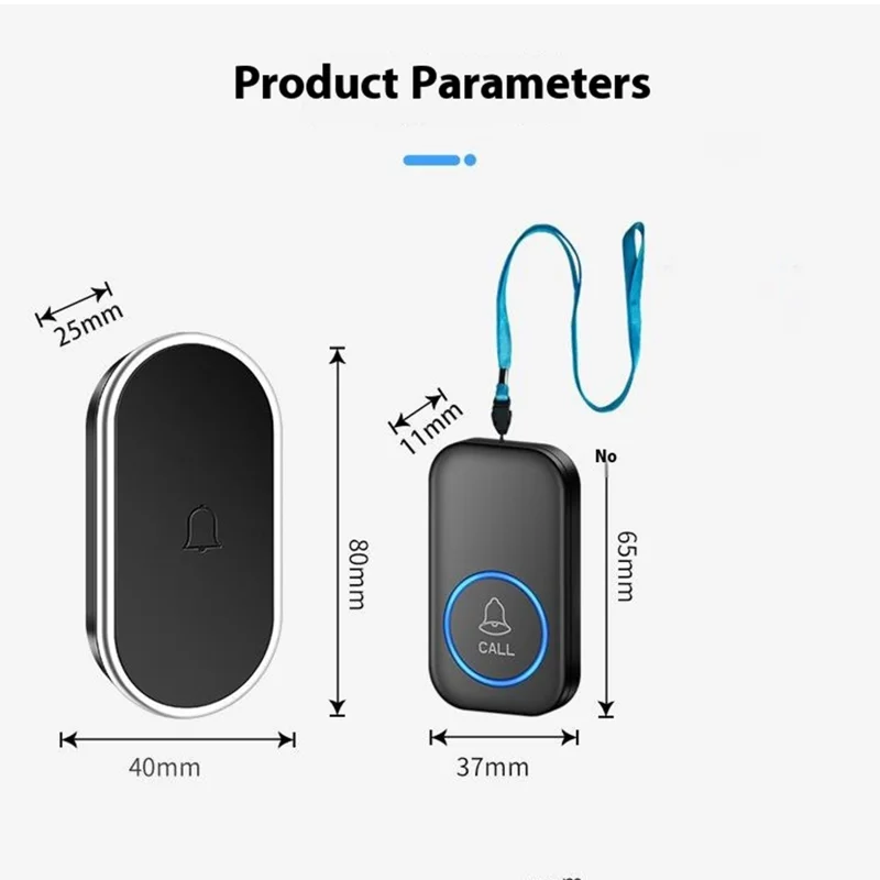 A18 Dla osób starszych przycisk SOS do awaryjnego wołania, 60 melodii, regulacja głośności, bezprzewodowy system alarmowy 300 m, 1 przycisk na sznurku + 1 odbiornik z wtykiem UE – Czarny+Złoty