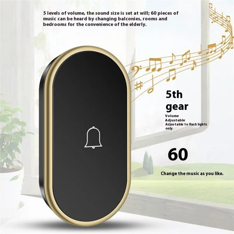 A18 Voor Ouderen SOS Noodoproepknop 60 Melodieën Instelbaar Volume 300m Draadloos Alarmsysteem, 2 Hangkoordknoppen + 1 EU Stroomontvanger - Zwart+Goud