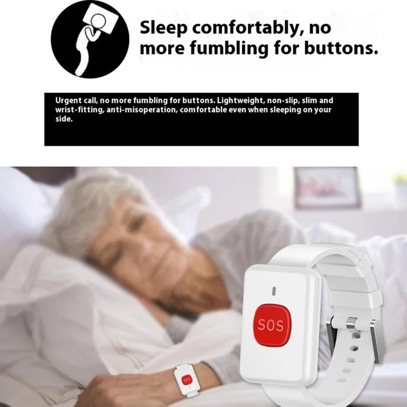 A18 Dla osób starszych przycisk SOS do awaryjnego wezwania 60 melodii 300 m bezprzewodowy system alarmowy, 1 przycisk zegarkowy + 1 przycisk na sznurku + 1 odbiornik z wtykiem UE - Czarny+Złoty