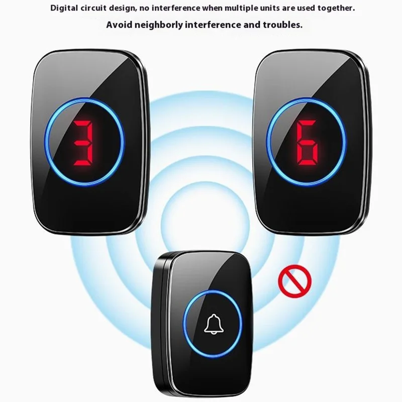 A10 Digital Display Wireless Calling System 60 Melodies Restaurant Pager Long Range Service Bell, 1 Transmitter + 1 Receiver - EU Plug