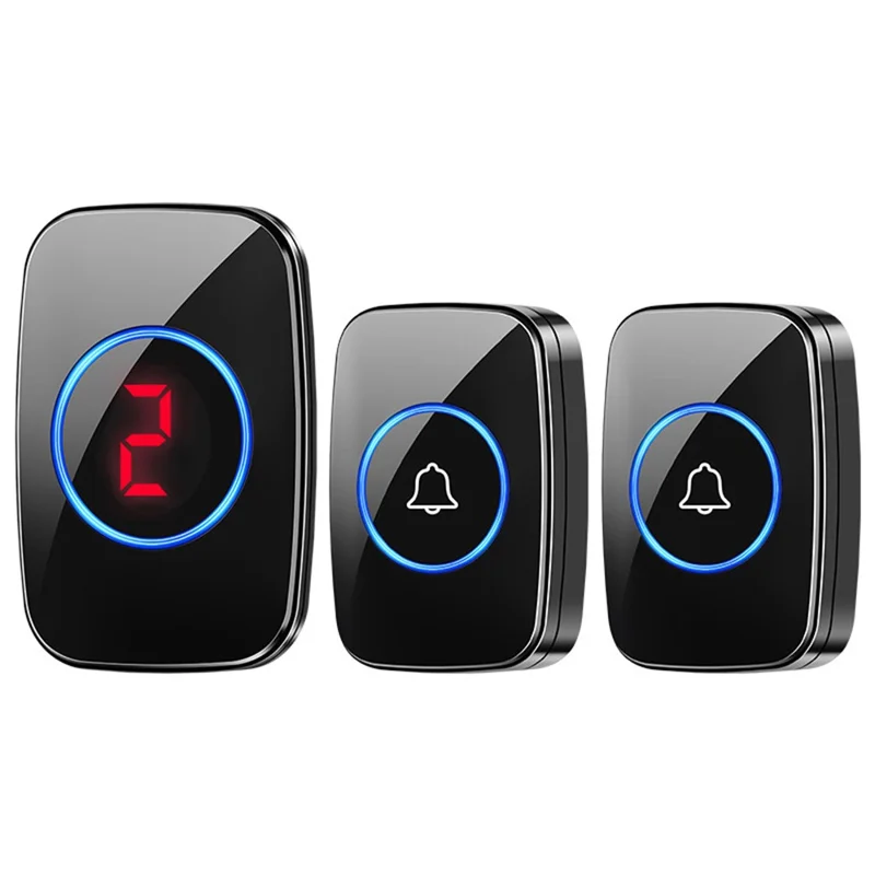 A10 Digital Display Wireless Calling System 60 Melodies Restaurant Pager Long Range Service Bell, 2 Transmitters + 1 Receiver - EU Plug