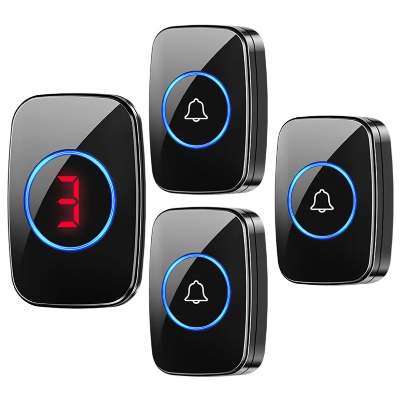 A10 Digital Display Wireless Calling System 60 Melodies Restaurant Pager Long Range Service Bell, 3 Transmitters + 1 Receiver - EU Plug