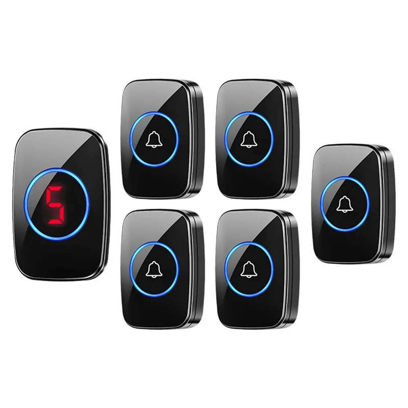 A10 Digital Display Wireless Calling System 60 Melodies Restaurant Pager Long Range Service Bell, 5 Transmitters + 1 Receiver - EU Plug