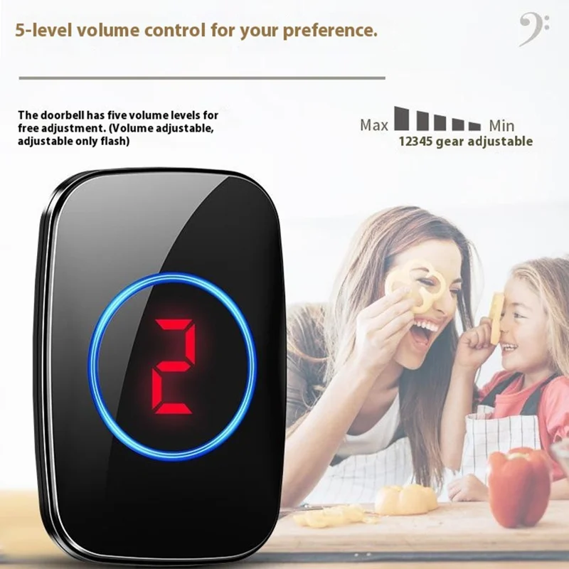 A10 Digital Display Wireless Calling System 60 Melodies Restaurant Pager Long Range Service Bell, 5 Transmitters + 1 Receiver - EU Plug