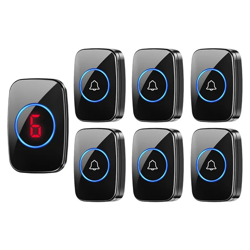 A10 Digital Display Wireless Calling System 60 Melodies Restaurant Pager Long Range Service Bell, 6 Transmitters + 1 Receiver - EU Plug