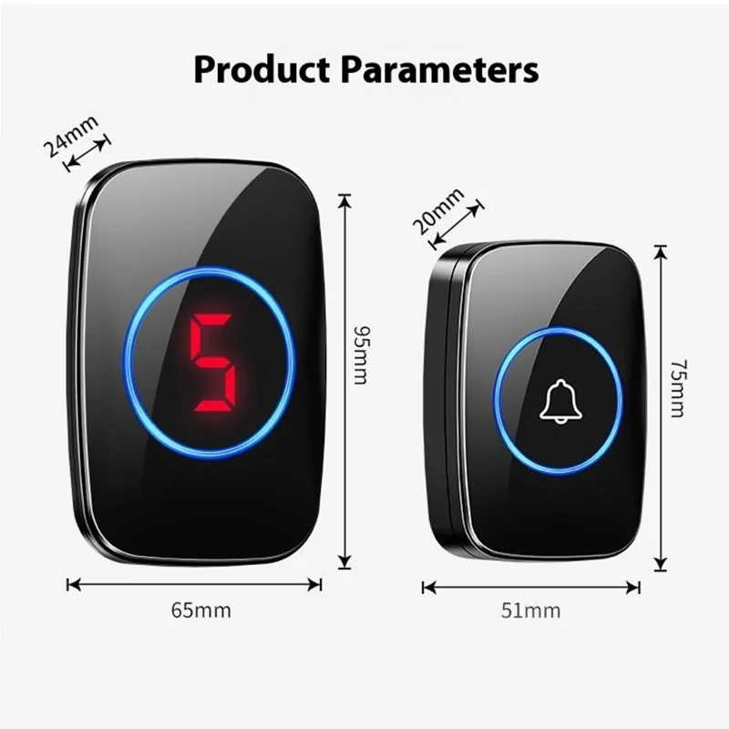 A10 Digital Display Wireless Calling System 60 Melodies Restaurant Pager Long Range Service Bell, 6 Transmitters + 1 Receiver - EU Plug