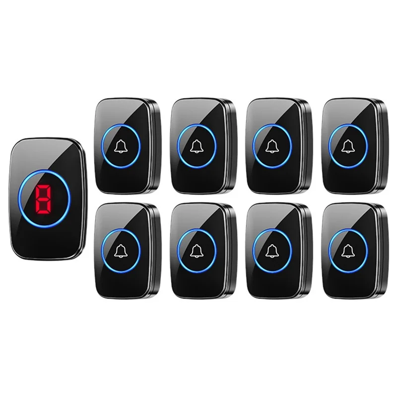 A10 Digital Display Wireless Calling System 60 Melodies Restaurant Pager Long Range Service Bell, 8 Transmitters + 1 Receiver - EU Plug