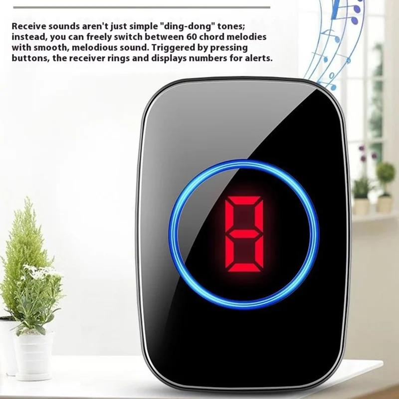 A10 Digital Display Wireless Calling System 60 Melodies Restaurant Pager Long Range Service Bell, 8 Transmitters + 1 Receiver - EU Plug