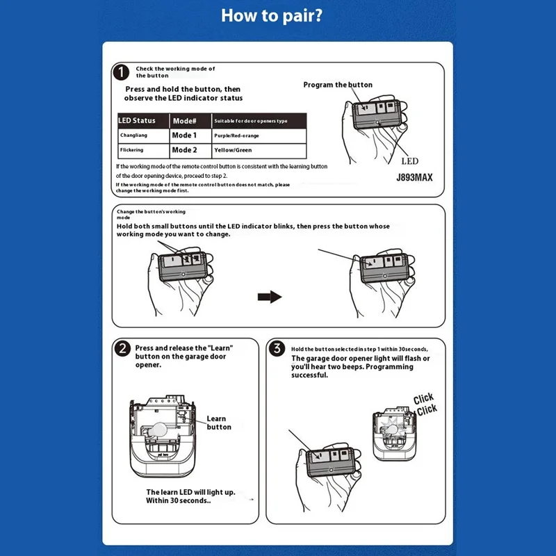 For LiftMaster 893MAX 3-Button Electric Gate Remote Control Rolling Code 100M Range Garage Door Opener