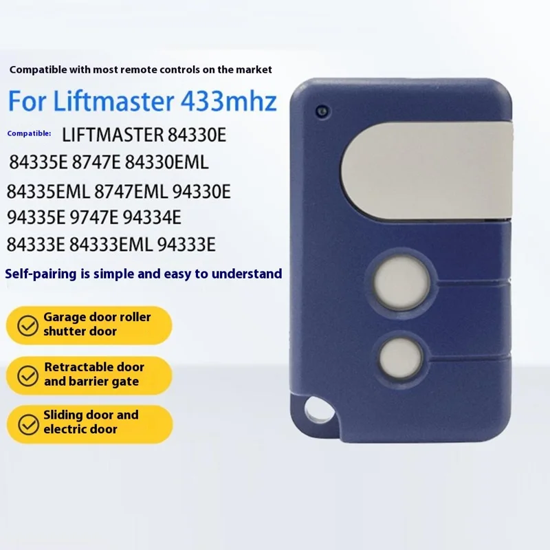 Garage Door Remote Control for LiftMaster 84335E / 94335E / 8747E / 84330EML / 94330E 433MHz Rolling Code 3-Button Controller - Blue