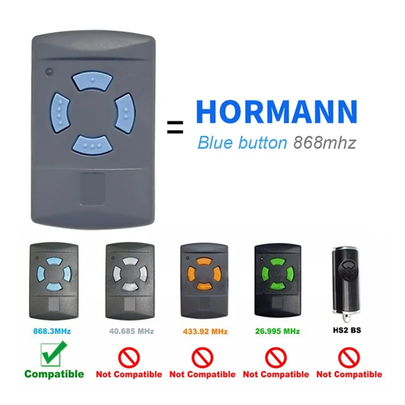 Garageport fjernbetjening til Hormann HSM2 868 / HSM4 868 / HS2 868 / HS4 868 / HSP4 868 fast kode duplikator – kort type / 4-knaps