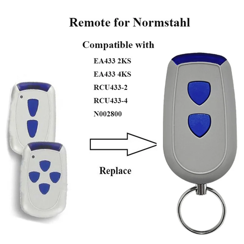 433MHz 2 Button Garage Door Remote Control for Normstahl EA433 2KS / EA433 4KS / RCU 433-2 / RCU 433-4 / NOO2800 100m Range