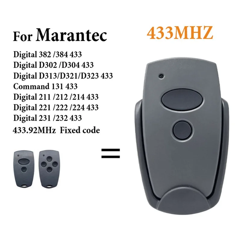 Garageport fjernbetjening til Marantec Digital D302 / D304 / D313 / D321 / D323 433 MHz Fast kode Knapstransmitter - 2-knaps
