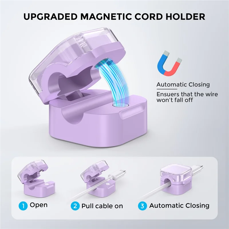 AHASTYLE WG159 6PCS Magnetic Cable Organizer Multi-Function Desktop Wire Management System - 2 Orange + 2 Purple + 2 Blue