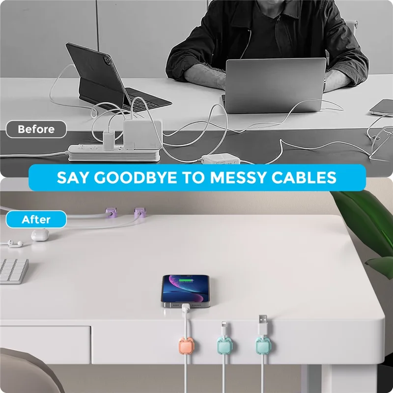AHASTYLE WG159 6PCS Magnetic Cable Organizer Multi-Function Desktop Wire Management System - 2 Orange + 2 Purple + 2 Blue
