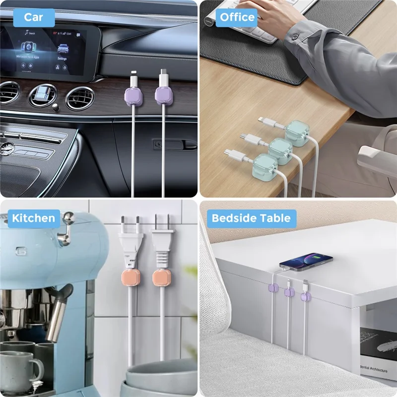 AHASTYLE WG159 6PCS Magnetic Cable Organizer Multi-Function Desktop Wire Management System - 2 Orange + 2 Purple + 2 Blue