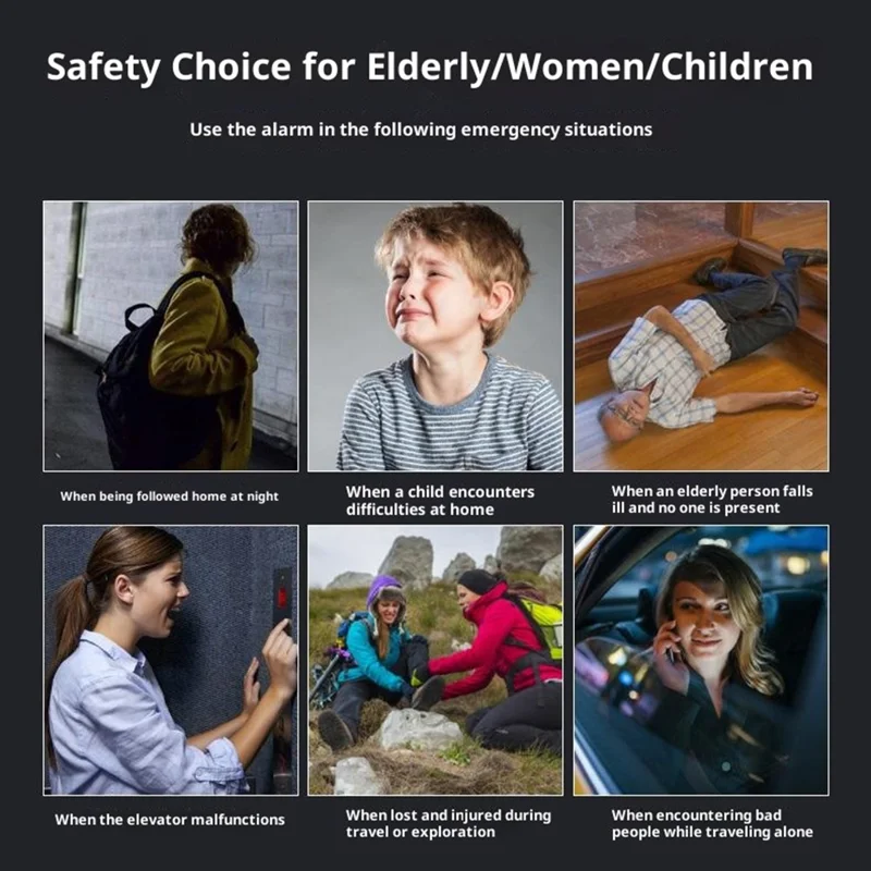 AF-2004 Osobisty Alarm Dźwiękowy na Szydełku Urządzenie Obronne Ładowane Elektroniczne Alarm Bezpieczeństwa dla Studentów - Czarny