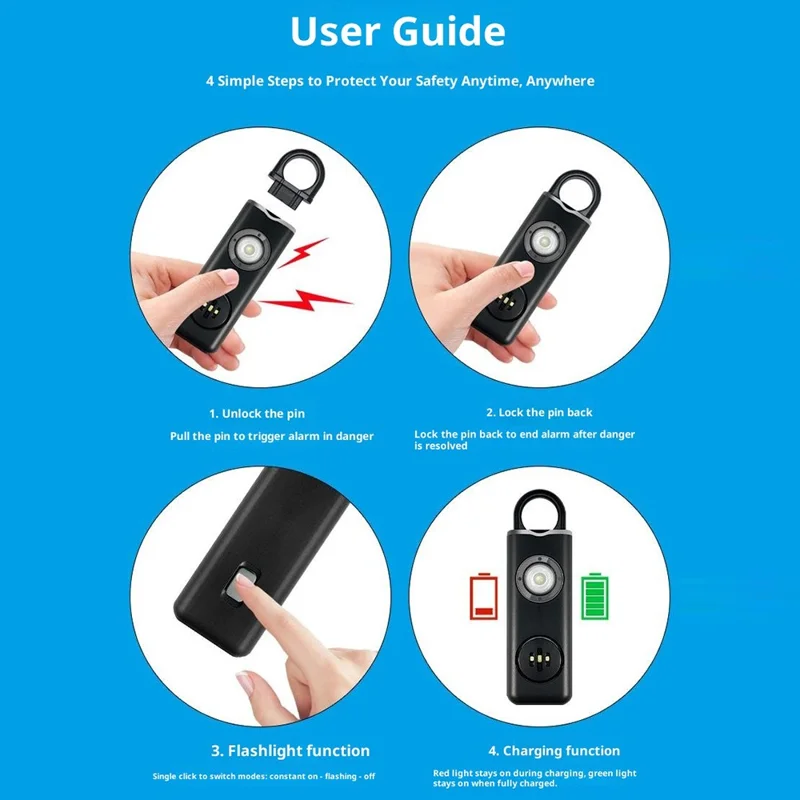 AF-2004 Osobisty Alarm Dźwiękowy na Szydełku Urządzenie Obronne Ładowane Elektroniczne Alarm Bezpieczeństwa dla Studentów - Czarny