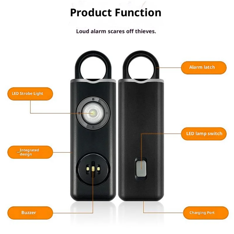 AF-2004 Osobisty Alarm Dźwiękowy na Szydełku Urządzenie Obronne Ładowane Elektroniczne Alarm Bezpieczeństwa dla Studentów - Czarny