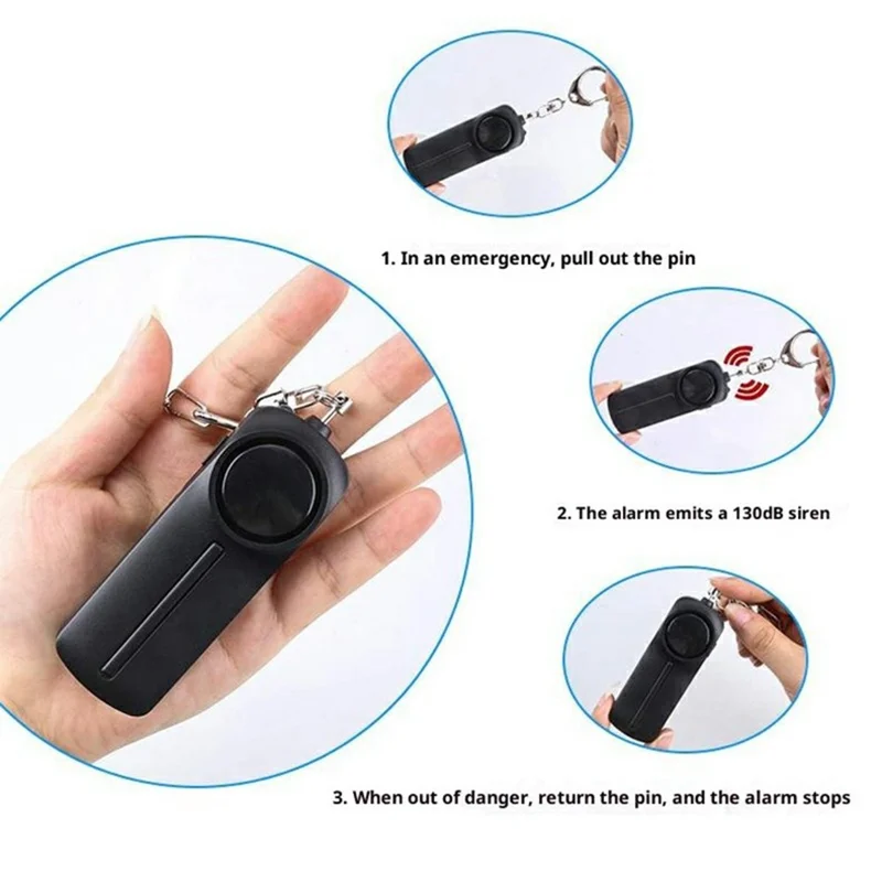 AF-9400 130dB Personal Alarm Self Defense Safety Keychain for Women Emergency Siren Built In LED Flashlight - Black