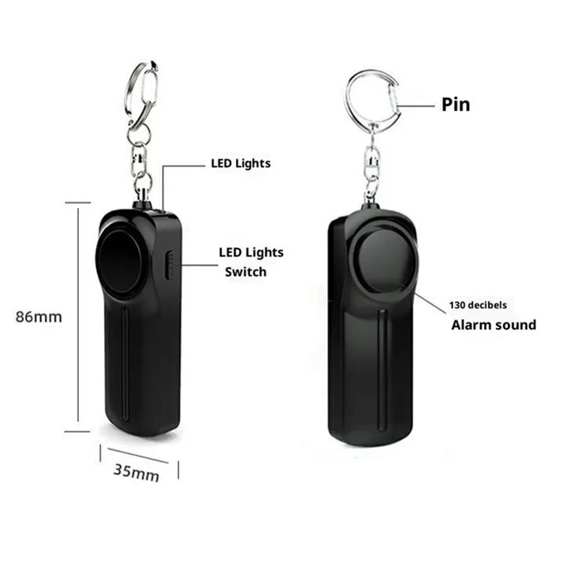 AF-9400 130dB Personal Alarm Self Defense Safety Keychain for Women Emergency Siren Built In LED Flashlight - Black