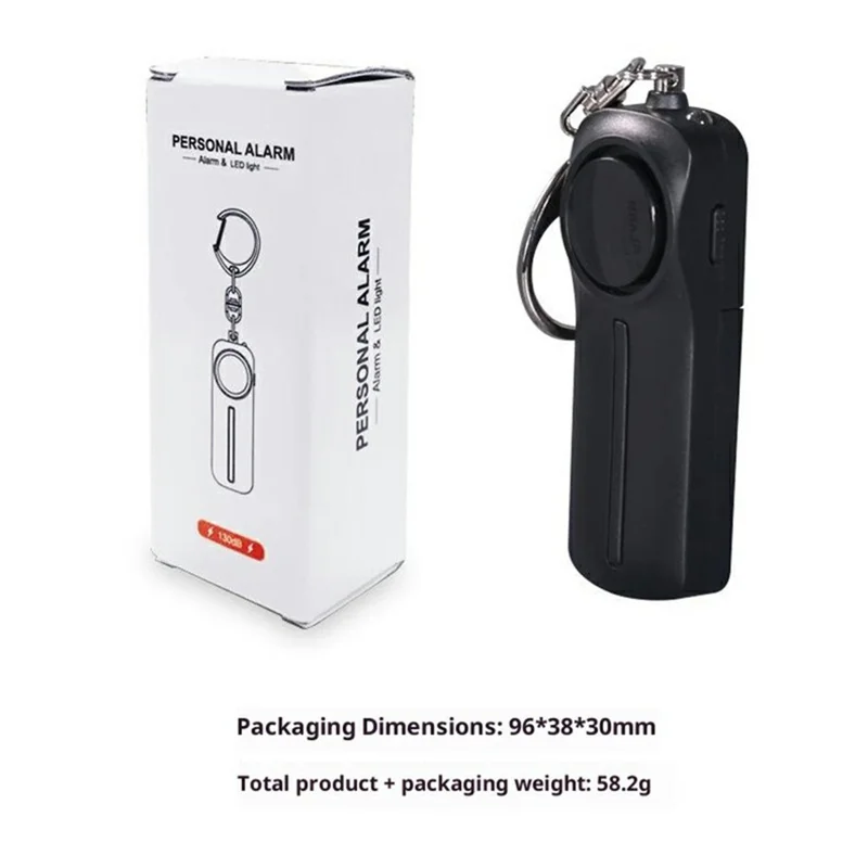 AF-9400 130dB Personal Alarm Self Defense Safety Keychain for Women Emergency Siren Built In LED Flashlight - Black