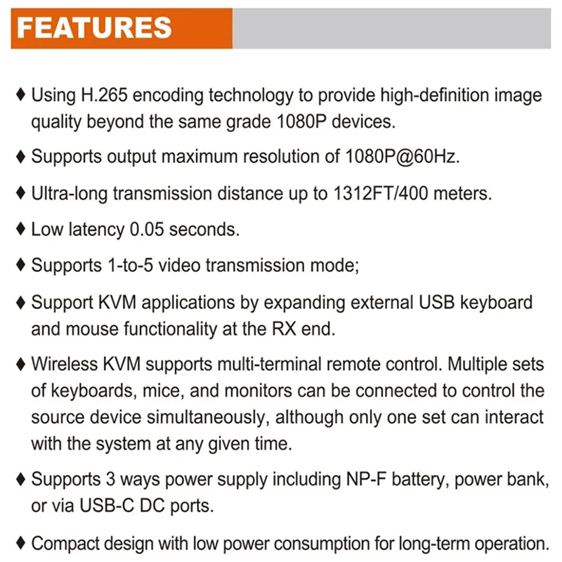 VRRIIS 082K 400m Wireless HD KVM Extender Video Transmitter and Receiver Support USB Keyboard Mouse - US Plug